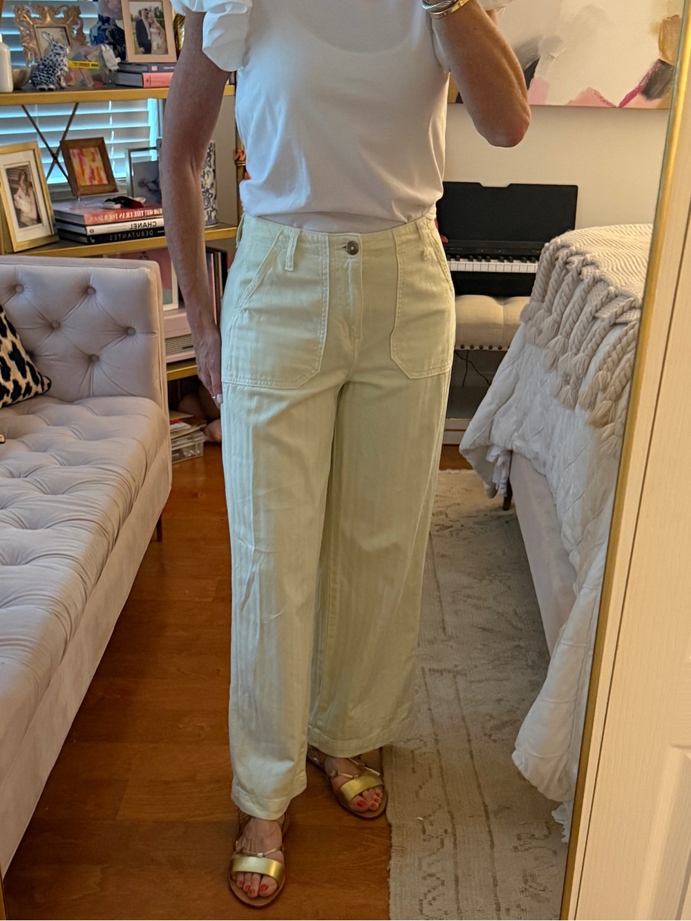 Old Navy Wide-Leg High Rise Pants in Pale Yellow